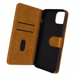 Housse iPhone 14 Plus - AVIZAR - Clapet Portefeuille - Marron - Fonction Support Vidéo