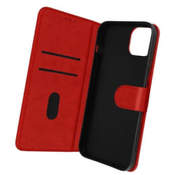 Housse iPhone 14 Plus - AVIZAR - Clapet Portefeuille - Rouge - Fonction Support Vidéo