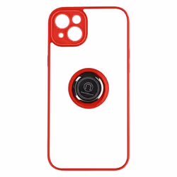 Coque iPhone 14 - Bi-matière - Rouge - Bague Métallique - Support Vidéo - Anti-traces