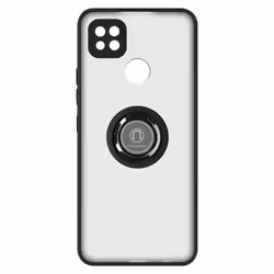 Coque de protection AVIZAR pour Xiaomi Redmi 10A - Bi-matière - Bague Métallique - Support Vidéo - Noir