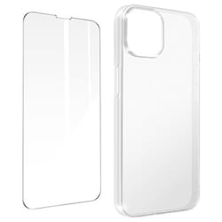 Coque iPhone 14 Plus AVIZAR - Silicone Gel et Film Verre Trempé 9H - Blanc - Protection 360°