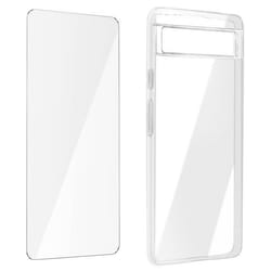 Coque AVIZAR pour Google Pixel 6a - Silicone Gel et Film Verre Trempé 9H - Transparent