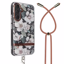 Coque de protection AVIZAR pour Samsung Galaxy A54 5G - Imprimé Fleurs - Rose - Cordon Élégant