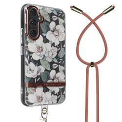 Coque de protection AVIZAR pour Samsung Galaxy A54 5G - Imprimé Fleurs - Rose - Cordon Élégant
