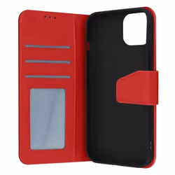Housse pour iPhone 14 en Cuir Premium avec Porte-carte et Fonction support Vidéo - AVIZAR - Rouge