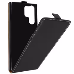 Étui pour Galaxy S23 Ultra - AVIZAR - Clapet Vertical - Effet Cuir Noir - Protection Intégrale - Porte-carte