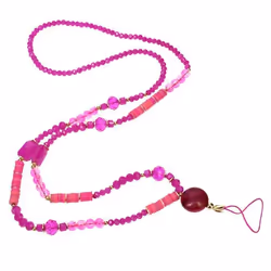 Bijou de téléphone Universel 90cm Perles de cristal et Heishi Fuchsia