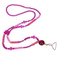 Bijou de téléphone Universel 90cm Perles de cristal et Heishi Fuchsia