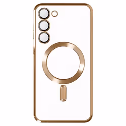 Coque MagSafe pour Samsung S23 silicone protection caméra Transparent / Doré