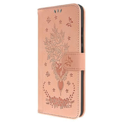 Étui Portefeuille AVIZAR pour Xiaomi Redmi 12C - Motif Papillon Floral Rose - Rigide - Rabat