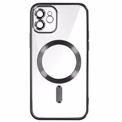 Coque - Apple - iPhone 12 - Silicone Noir - Contour Chromé - Compatible MagSafe