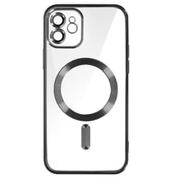 Coque - Apple - iPhone 12 - Silicone Noir - Contour Chromé - Compatible MagSafe