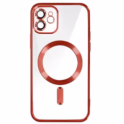 Coque - Apple - iPhone 12 - Silicone Rouge - Contour Chromé - Compatible MagSafe