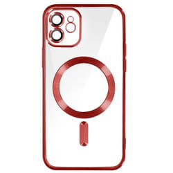 Coque - Apple - iPhone 12 - Silicone Rouge - Contour Chromé - Compatible MagSafe