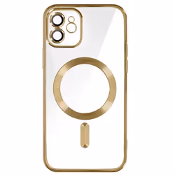 Coque MagSafe - AVIZAR - iPhone 12 - Silicone Jaune - Contour Chromé - Protection Caméra