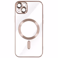 Coque - Apple - iPhone 14 - Silicone - Rose - MagSafe - Contour chromé