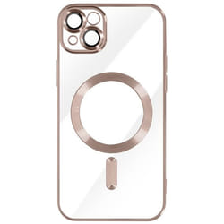Coque - Apple - iPhone 14 - Silicone - Rose - MagSafe - Contour chromé