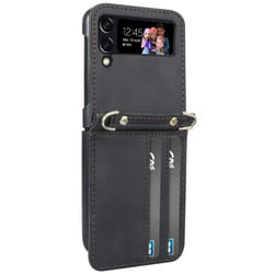 Coque Portefeuille compatible avec Samsung Galaxy Z Flip 4 Cuir Noir