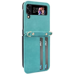 Coque - Samsung - Z Flip 4 - Cuir véritable - Porte-cartes intégrés - Lanière réglable