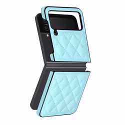 Coque - Rhombus Chic - Samsung Galaxy Z Flip 4 - Simili cuir - Bleu Clair - Élégant et raffiné