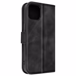 Étui iPhone 14 - Soft-touch - Noir - Éco-cuir - Clapet avec rangement - Support vidéo