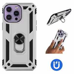 Coque pour iPhone 15 Pro Max - AVIZAR - Série ArmoRing - Bague Magnétique - Gris