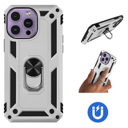 Coque pour iPhone 15 Pro Max - AVIZAR - Série ArmoRing - Bague Magnétique - Gris