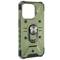 Coque pour iPhone 15 Plus - AVIZAR - Série ArmoRing Bump - Vert Kaki - Bumper anti-chutes - Bague métallique