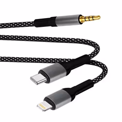 Adaptateur audio - LinQ - USB-C + Lightning vers jack 3.5mm - Nylon durable - Connecte appareils audio