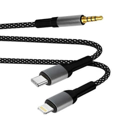 Adaptateur audio - LinQ - USB-C + Lightning vers jack 3.5mm - Nylon durable - Connecte appareils audio