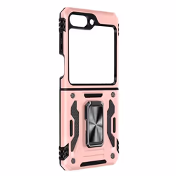 Coque pour Samsung Galaxy Z Flip 5 - AVIZAR - Série ArmoRing Bump - Bi-matière - Rose gold - Bague métallique