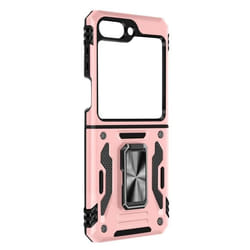 Coque pour Samsung Galaxy Z Flip 5 - AVIZAR - Série ArmoRing Bump - Bi-matière - Rose gold - Bague métallique