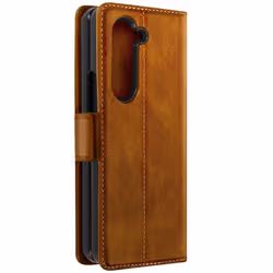 Coque - Samsung - Galaxy Z Fold 5 - Vintage - Anti RFID - Simili cuir marron clair
