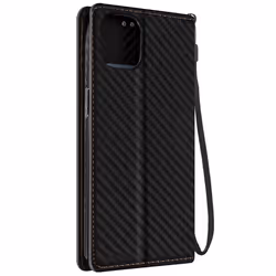 Etui pour iPhone 15 Plus - AVIZAR - Effet Carbone - Portefeuille - Support vidéo - Noir
