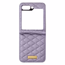 Coque pour téléphone - AVIZAR - Samsung Galaxy Z Flip 5 - Simili Cuir Rhombique - Violet - Rigide