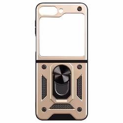 Coque - AVIZAR - Samsung Galaxy Z Flip 5 - Hybride Antichoc - Bague Métallique - Support Or