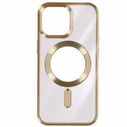 Coque de protection AVIZAR pour iPhone 15 Pro Max - Jaune - Contour chromé or - Compatible MagSafe