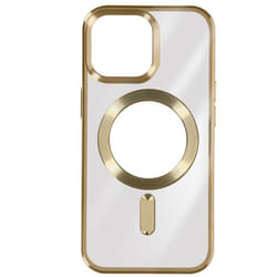 Coque de protection AVIZAR pour iPhone 15 Pro Max - Jaune - Contour chromé or - Compatible MagSafe