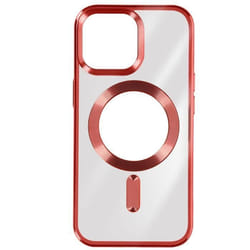 Coque MagSafe pour iPhone 15 Pro Max Silicone Protection Caméra Chromé Rouge