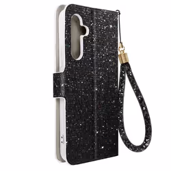 Étui pour Samsung Galaxy A54 5G Pailleté Disco Portefeuille Support vidéo Noir