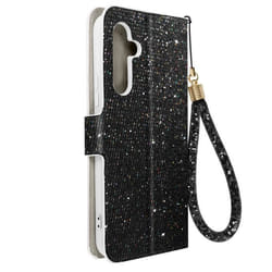 Étui pour Samsung Galaxy A54 5G Pailleté Disco Portefeuille Support vidéo Noir
