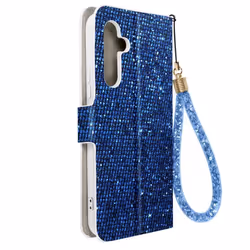 Étui pour Samsung Galaxy A54 5G - AVIZAR - Pailleté Disco - Portefeuille - Support vidéo - Bleu