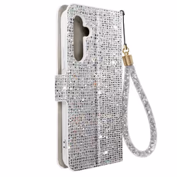 Étui pour Samsung Galaxy A54 5G Pailleté Disco Portefeuille Support vidéo Argent