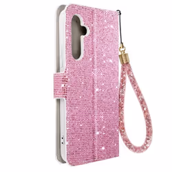 Étui pour Samsung Galaxy A54 5G Pailleté Disco Portefeuille Support vidéo Rose