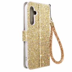 Étui pour Samsung Galaxy A34 5G - AVIZAR - Pailleté Disco - Portefeuille - Support vidéo - Jaune