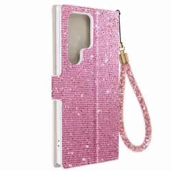 Housse AVIZAR pour Samsung S23 Ultra - Rose - Coque Rigide - Design Pailleté Disco - Support vidéo