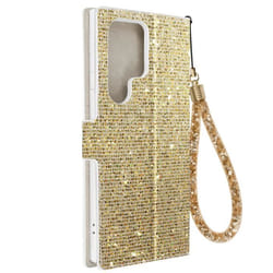 Étui pour Samsung S23 Ultra Pailleté Disco Portefeuille Support vidéo Or - AVIZAR - Rigide - Jaune
