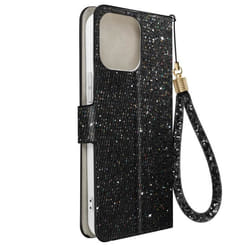 Étui pour iPhone 15 Pro Max Pailleté Disco Portefeuille Support vidéo - AVIZAR - Noir - Rigide - Lisse - Mixte
