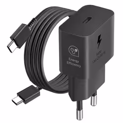 Chargeur secteur GaN USB-C 25W + Câble USB-C noir Produit officiel Samsung