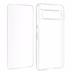 Coque pour Google Pixel 8 - AVIZAR - Silicone Gel et Verre Trempé - Transparent